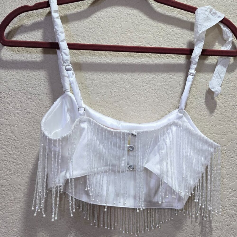 NWOT Show Me Your Mumu Swift Fringe Top In white Size XXS - Picture 6 of 9